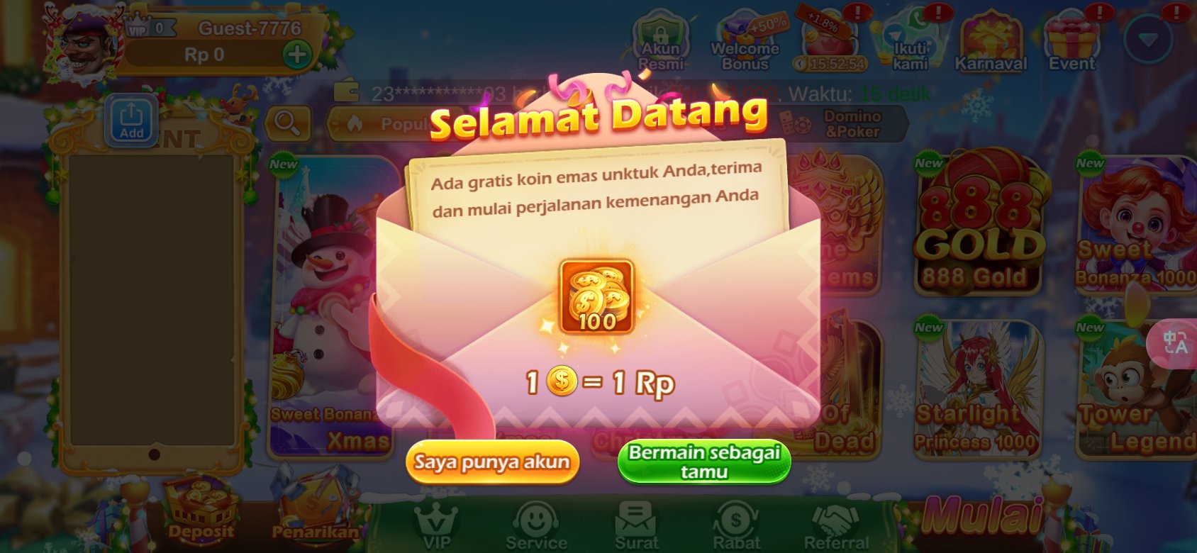 Dapatkan koin emas gratis di K3K3 2 4 2853 I untuk pengguna baru.