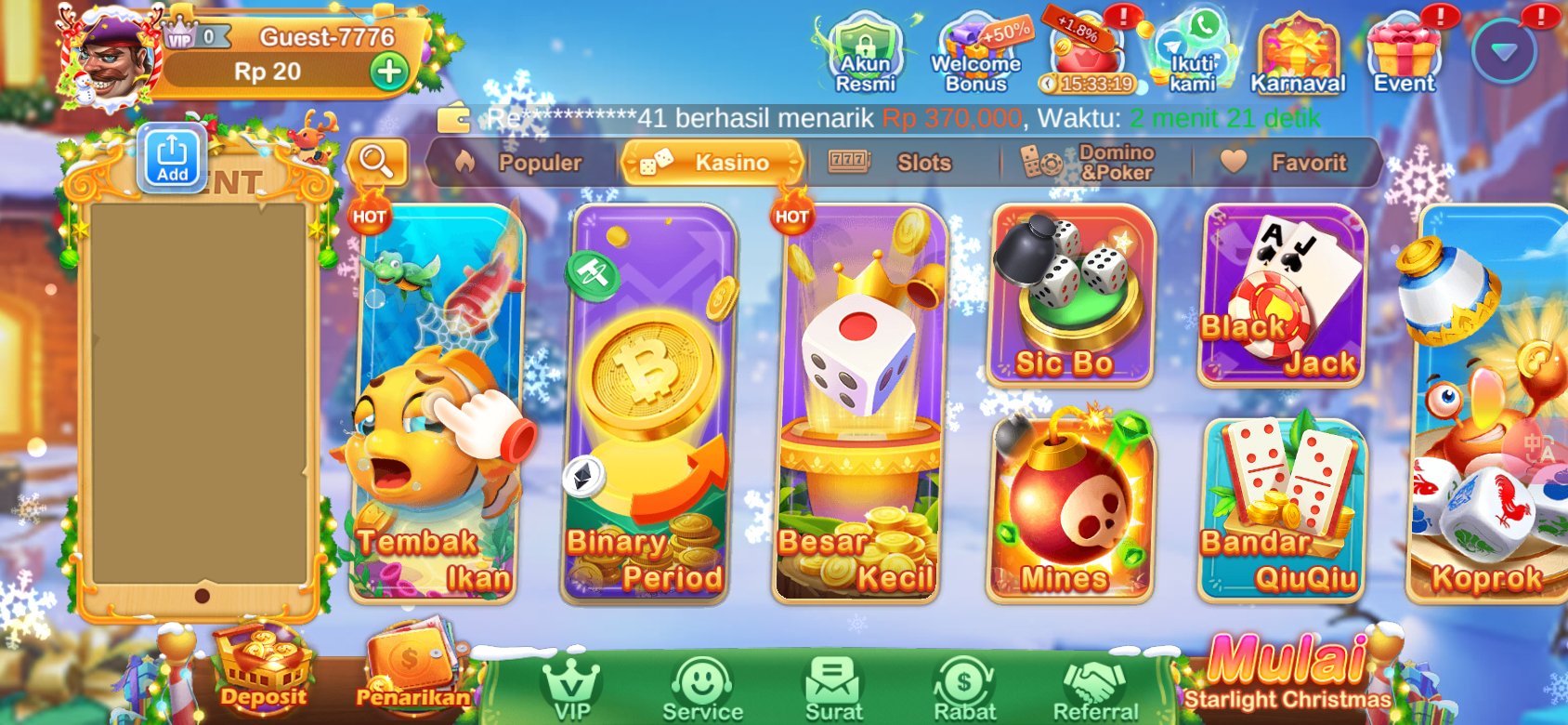 Game kasino populer seperti Tembak Ikan dan Sic Bo tersedia di K3K3 2 4 2853 I.